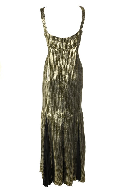 Fontana 1970s Black and Gold Metallic Silk Lamé Chevron Gown In Excellent Condition For Sale In Los Angeles, CA