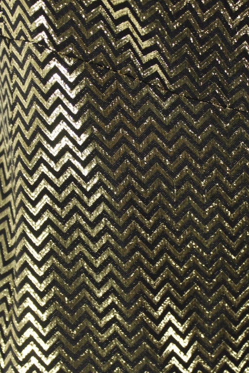 Fontana 1970s Black and Gold Metallic Silk Lamé Chevron Gown For Sale 1