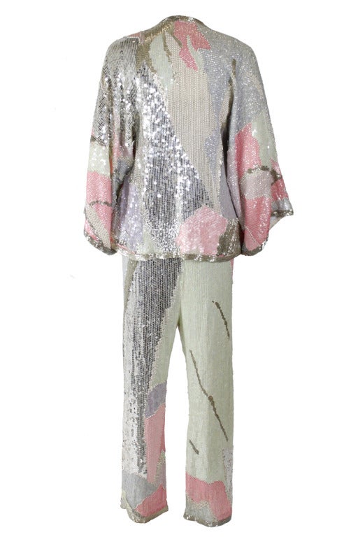 Halston 1980s Pastel Sequin Three-Piece Set In Good Condition For Sale In Los Angeles, CA