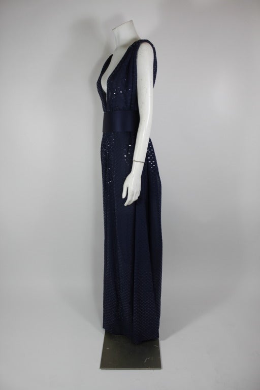 Galanos Navy Palazzo Pant Jumpsuit - belt not included In Excellent Condition In Los Angeles, CA