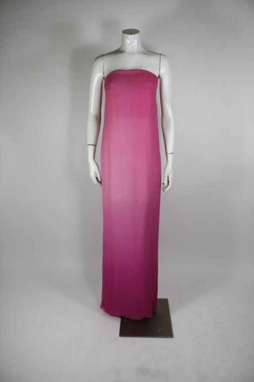 A lovely pink ombré gown from Chado Ralph Rucci, done in layers of lightweight chiffon. Gown is unlined, however bodice is boned. Invisible back zipper closure. 