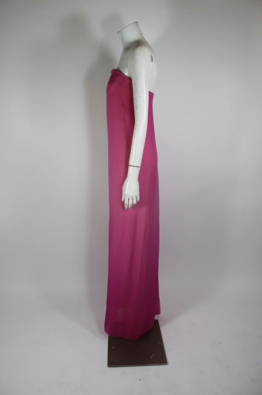 Chado Ralph Rucci Rose Ombré Chiffon Strapless Gown In Excellent Condition For Sale In Los Angeles, CA