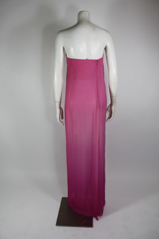 Chado Ralph Rucci Rose Ombré Chiffon Strapless Gown For Sale 1