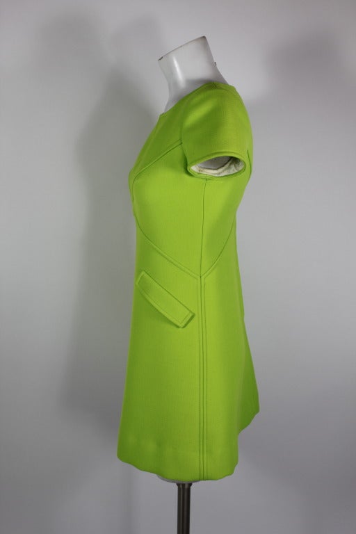 Women's 1960s Courreges Iconic Electric Green Wool Minidress