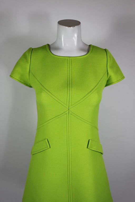 1960s Courreges Iconic Electric Green Wool Minidress 1