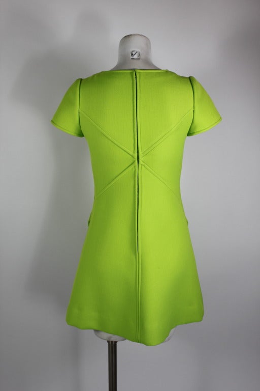 1960s Courreges Iconic Electric Green Wool Minidress 2