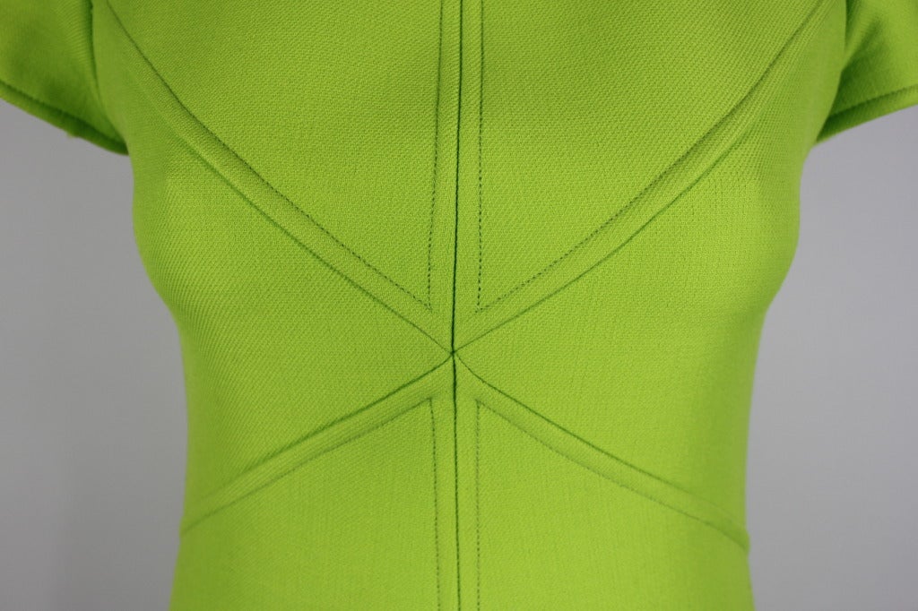 1960s Courreges Iconic Electric Green Wool Minidress 3