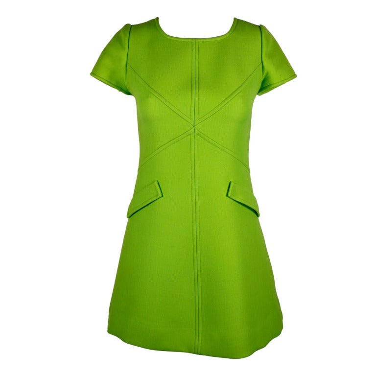 1960s Courreges Iconic Electric Green Wool Minidress