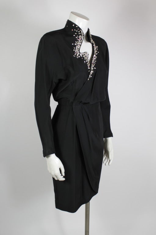 Thierry Mugler 1990s Wrap Dress with Rhinestone Cutout In Excellent Condition In Los Angeles, CA
