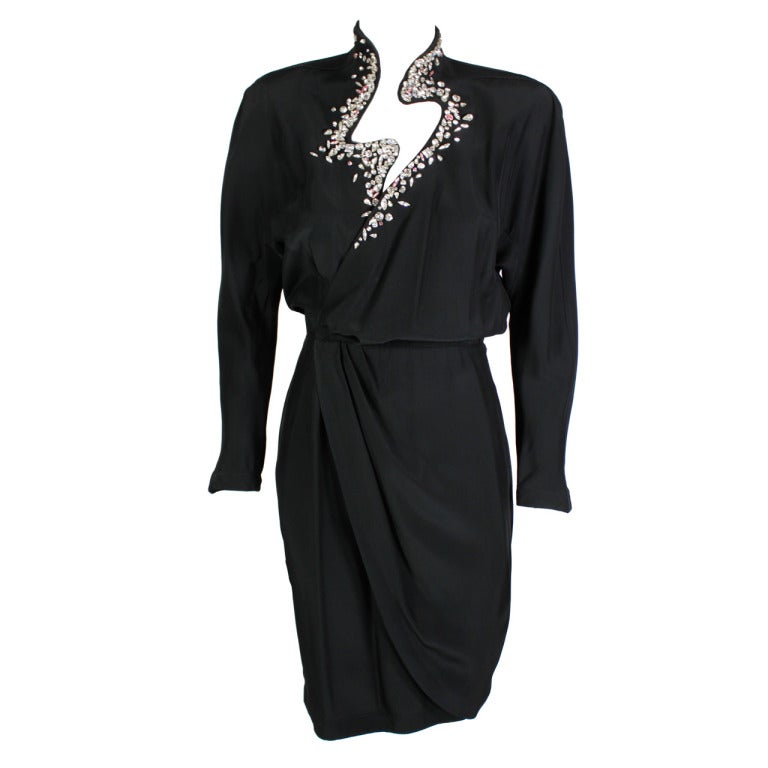 Thierry Mugler 1990s Wrap Dress with Rhinestone Cutout