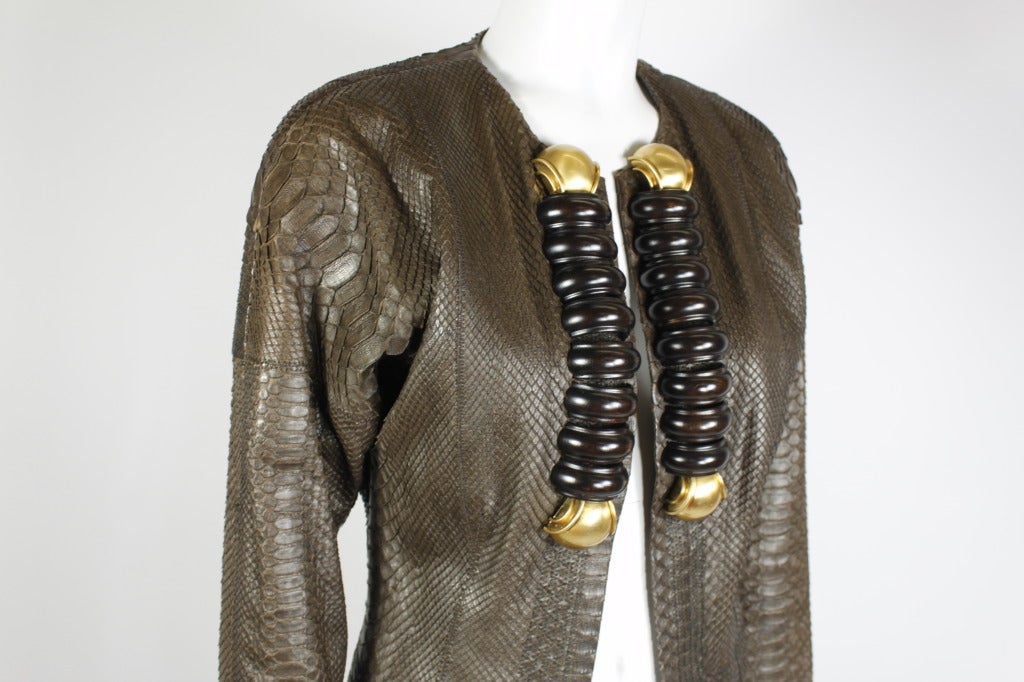 Gianfranco Ferre 1990s Snakeskin Jacket with Wood Accents In Excellent Condition For Sale In Los Angeles, CA
