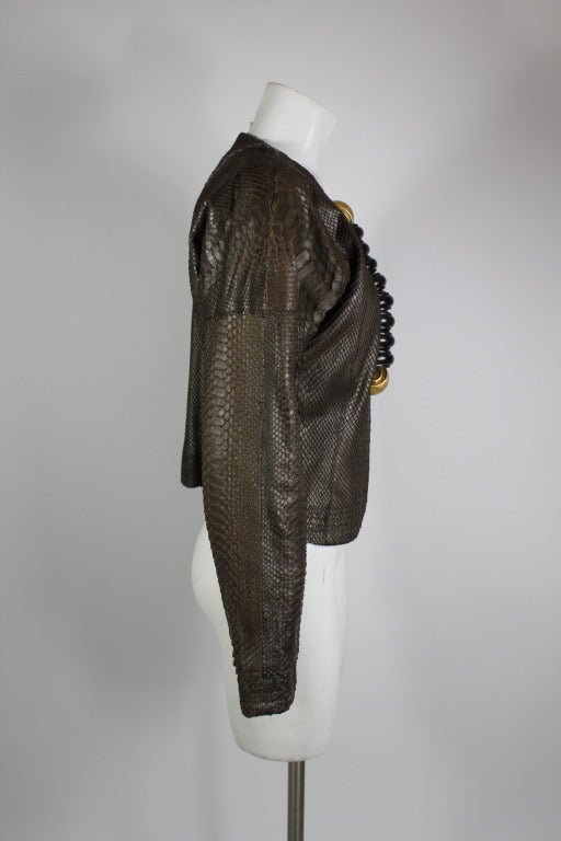 Gianfranco Ferre 1990s Snakeskin Jacket with Wood Accents For Sale 1