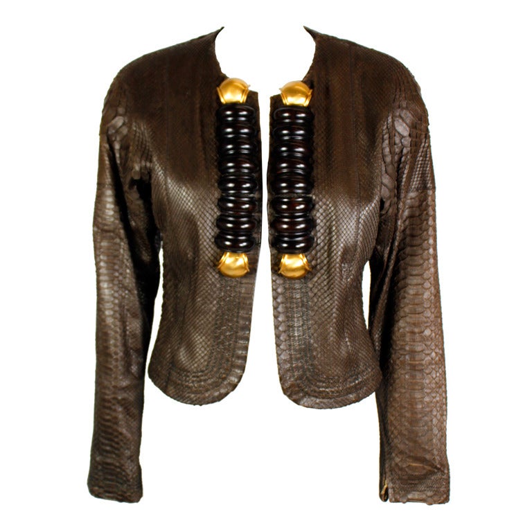 Gianfranco Ferre 1990s Snakeskin Jacket with Wood Accents For Sale