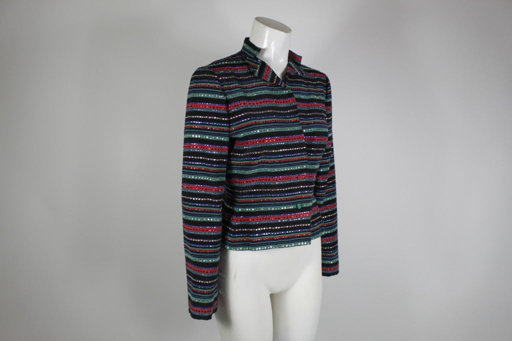 Women's 1960s Pauline Trigère Dazzling Rhinestone Striped Evening Jacket