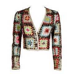 Vintage Valentino Couture Pastel Sequined Afghan Quilt Motif Jacket