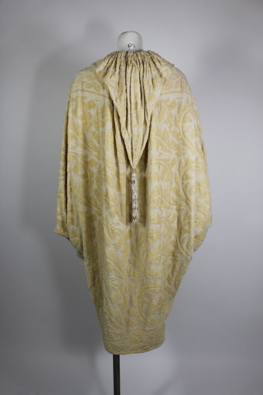 Women's 1920s Ivory Cut Velvet and Beaded Cocoon Coat with Tassle