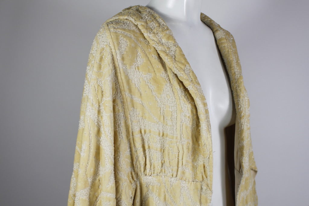 1920s Ivory Cut Velvet and Beaded Cocoon Coat with Tassle 1