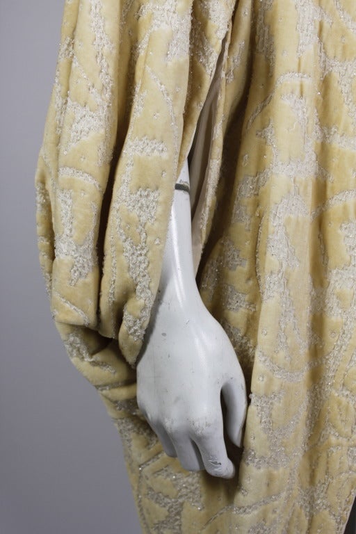 1920s Ivory Cut Velvet and Beaded Cocoon Coat with Tassle 2