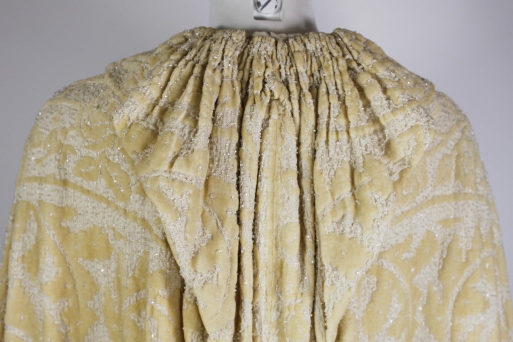 1920s Ivory Cut Velvet and Beaded Cocoon Coat with Tassle 3