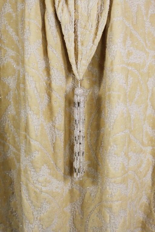 1920s Ivory Cut Velvet and Beaded Cocoon Coat with Tassle 4