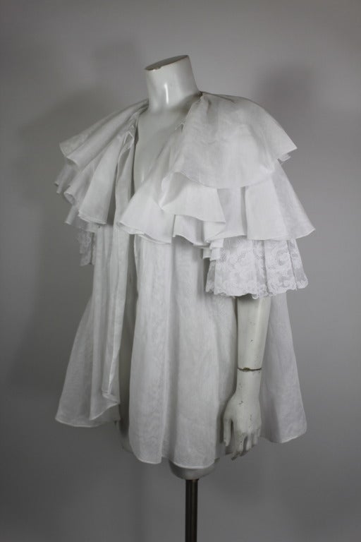 Ferré White Organza and Lace Ruffled Jacket In Excellent Condition In Los Angeles, CA