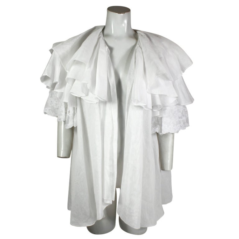 Ferré White Organza and Lace Ruffled Jacket