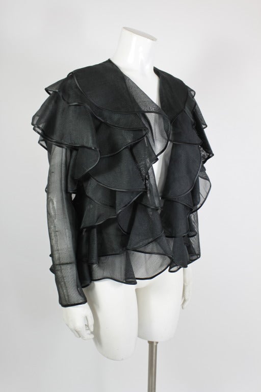 Galanos Black Ruffled Silk Gazar Jacket In Excellent Condition In Los Angeles, CA