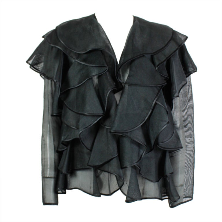 Galanos Black Ruffled Silk Gazar Jacket at 1stdibs