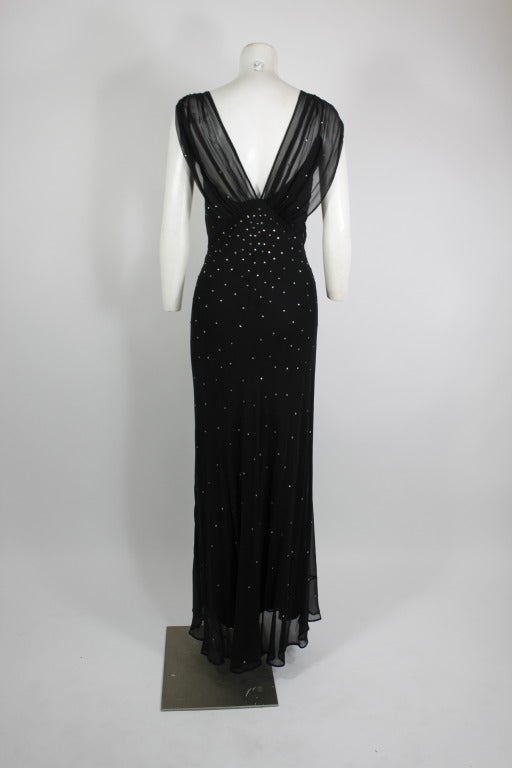 Norma Kamali Black Chiffon Bias Gown with Rhinestones 3