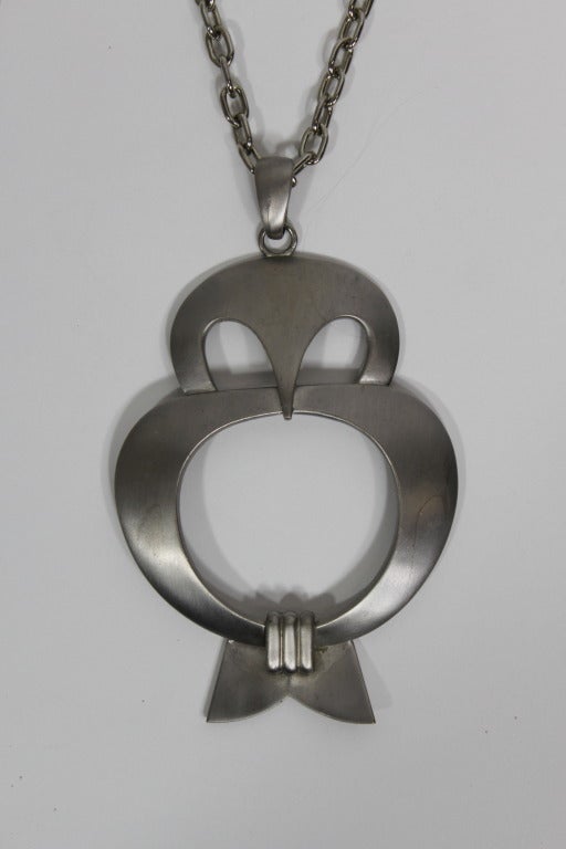 Women's Pierre Cardin 1960s Silver Tone Oversized Owl Necklace For Sale