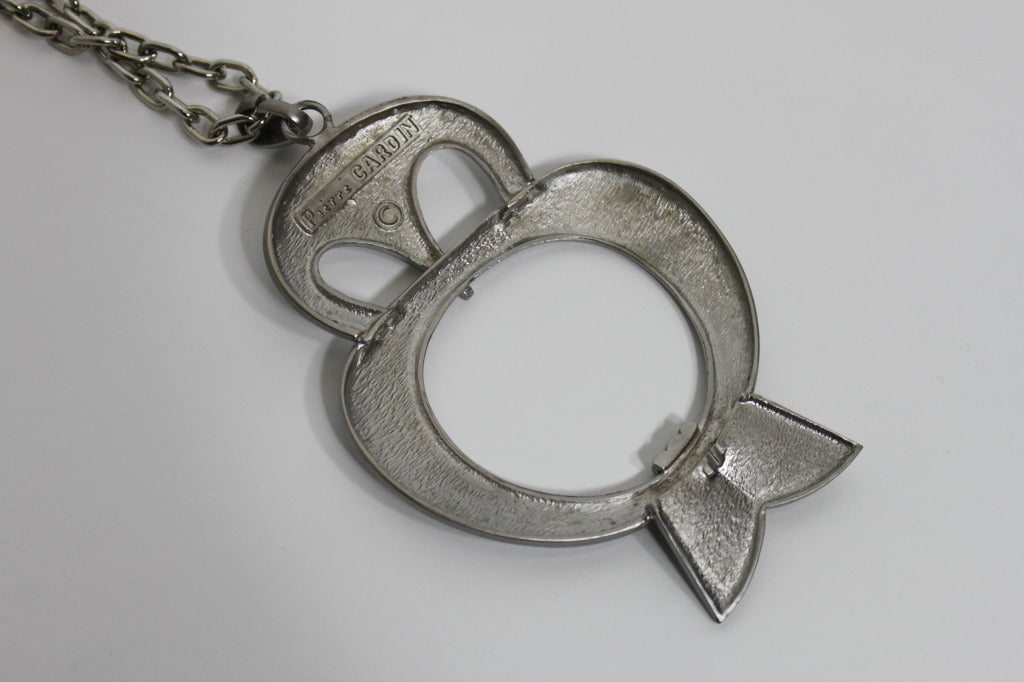Pierre Cardin 1960s Silver Tone Oversized Owl Necklace For Sale 2