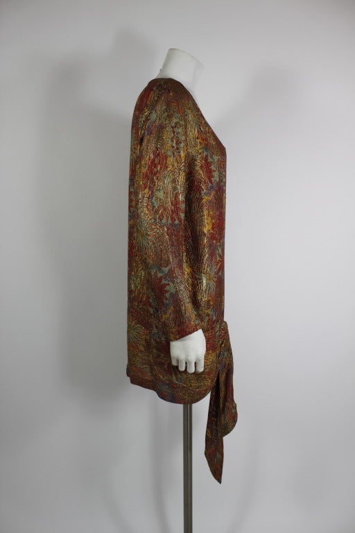 1920s Autumnal Floral Lamé Long Sleeve Tunic In Excellent Condition For Sale In Los Angeles, CA