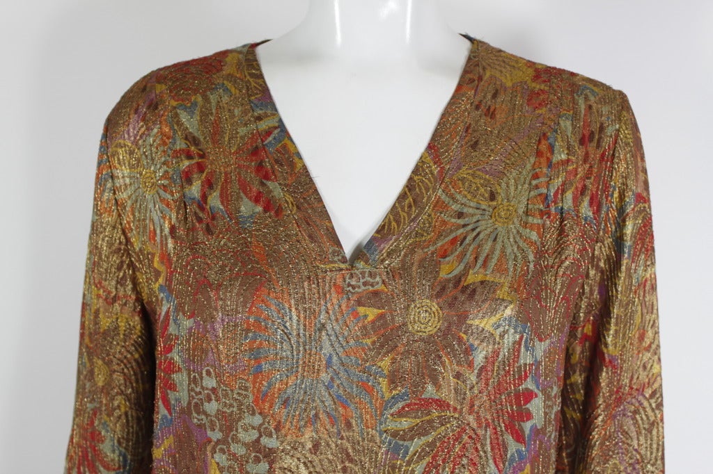 Women's 1920s Autumnal Floral Lamé Long Sleeve Tunic For Sale