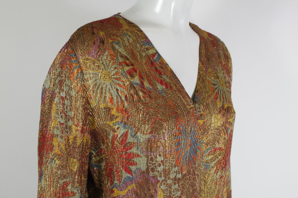 1920s Autumnal Floral Lamé Long Sleeve Tunic For Sale 1