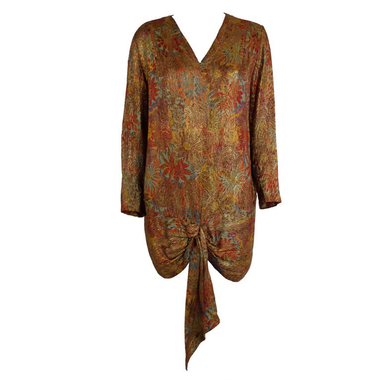 1920s Autumnal Floral Lamé Long Sleeve Tunic For Sale