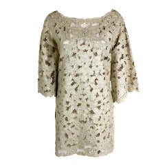1980s Lace Linen Tunic with Iridescent Sequins