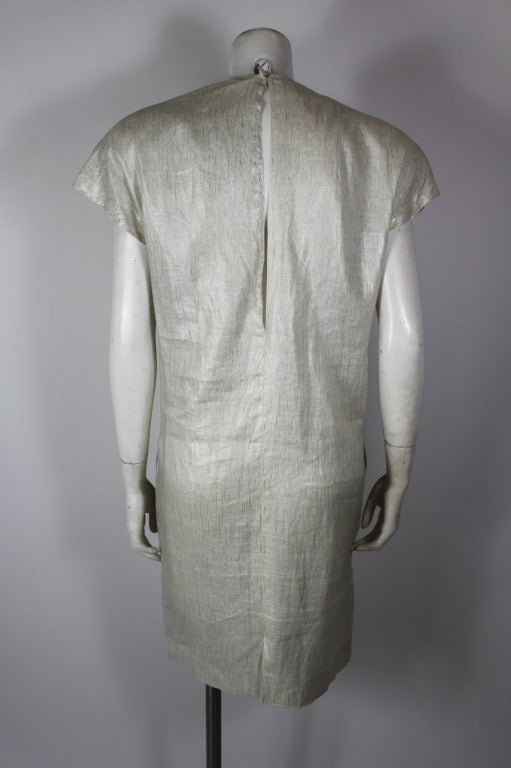 1980s Metallic Linen Dress with Rhinestoned Abstract Motif 2