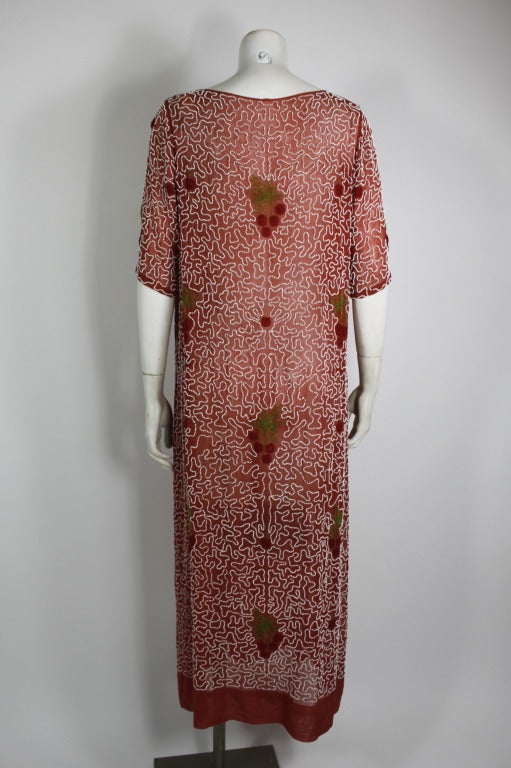 1920s Red Beaded Cotton Dress with Cherry Motif For Sale at 1stdibs