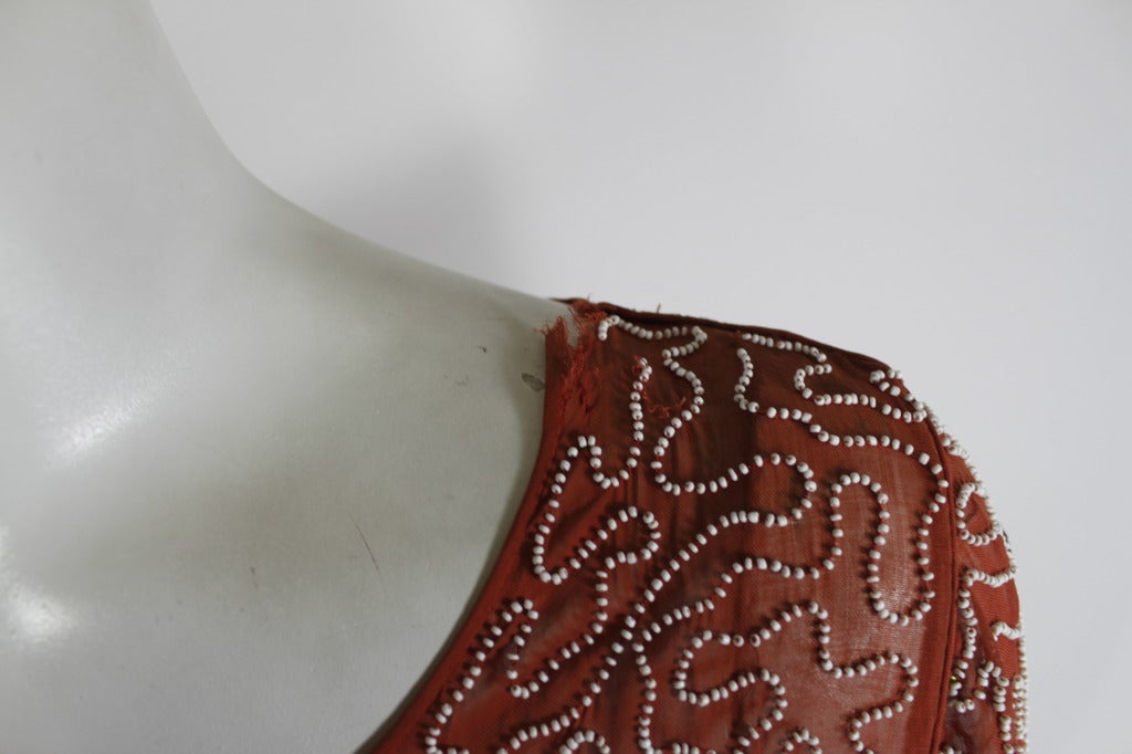 1920s Red Beaded Cotton Dress with Cherry Motif For Sale 4