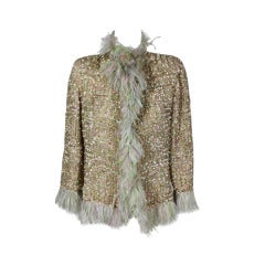 Retro Oscar De La Renta Pastel Embellished Evening Jacket with Ostrich Trim