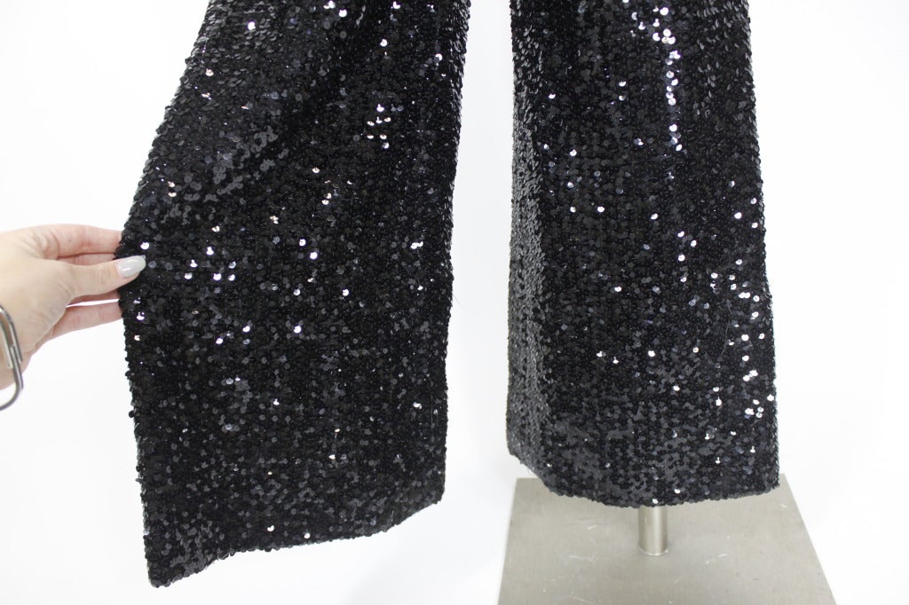 Jean Patou Black Sequined Tuxedo Jumpsuit In Excellent Condition In Los Angeles, CA