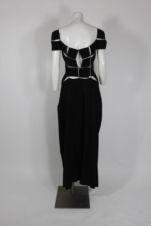 Yohji Yamamoto 1990s Black Diamond Grid Cut-Out Gown In Excellent Condition For Sale In Los Angeles, CA