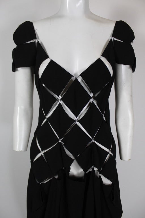 Women's Yohji Yamamoto 1990s Black Diamond Grid Cut-Out Gown For Sale