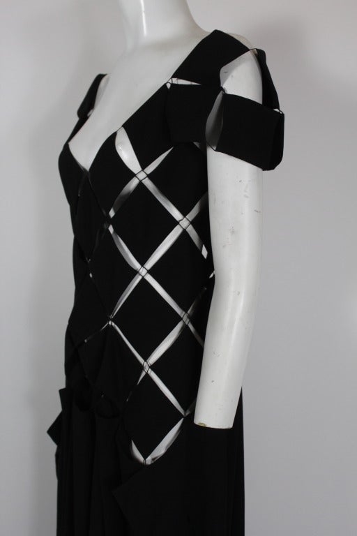 Yohji Yamamoto 1990s Black Diamond Grid Cut-Out Gown For Sale 1
