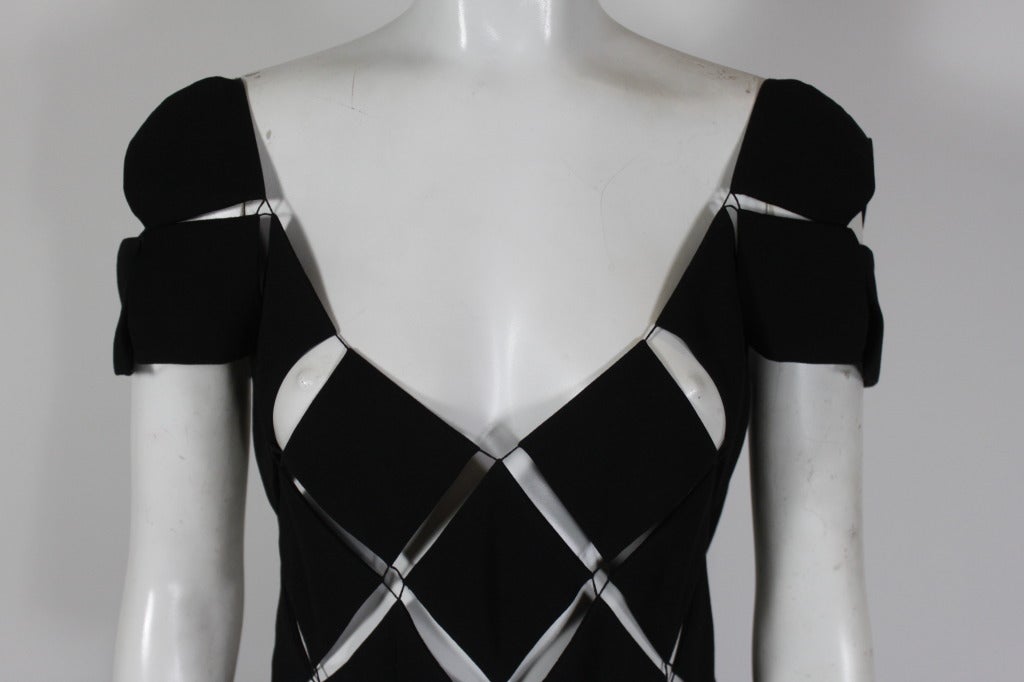 Yohji Yamamoto 1990s Black Diamond Grid Cut-Out Gown For Sale 2
