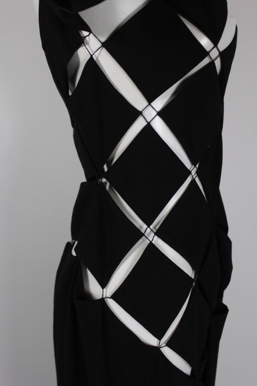 Yohji Yamamoto 1990s Black Diamond Grid Cut-Out Gown For Sale 3