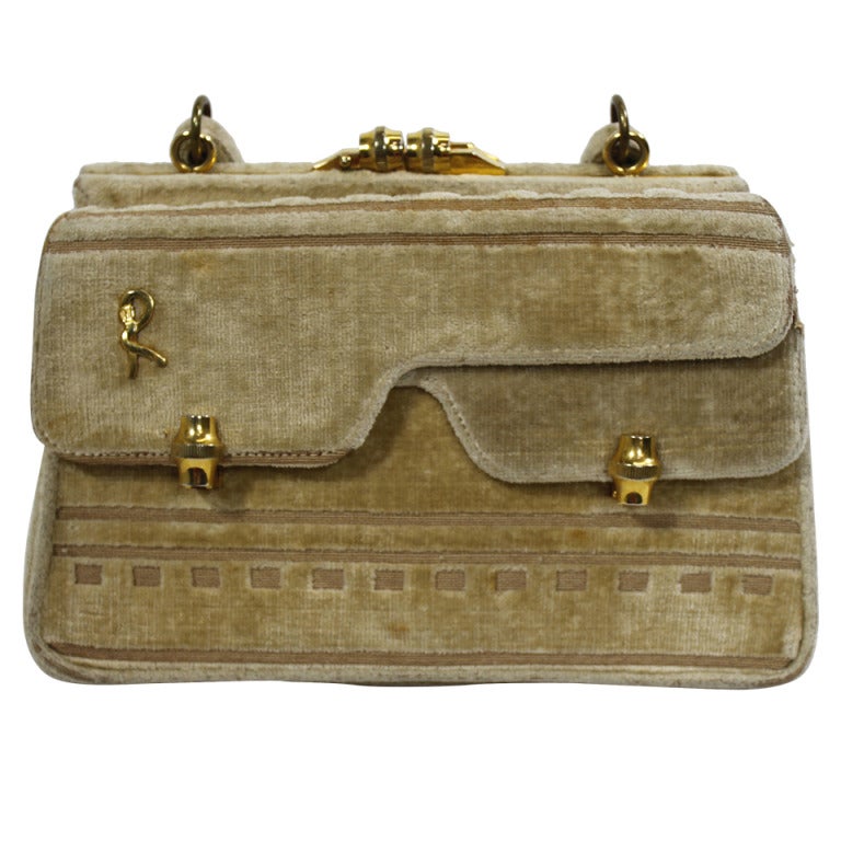Roberta Di Camerino 1960s Fawn Shoulderbag with Golden Bamboo Hardware For Sale