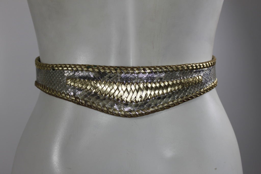 Cesar Ugarte 1980s Goddess Brass & Rhinestone Belt Buckle w/ Two Leather Straps For Sale 2