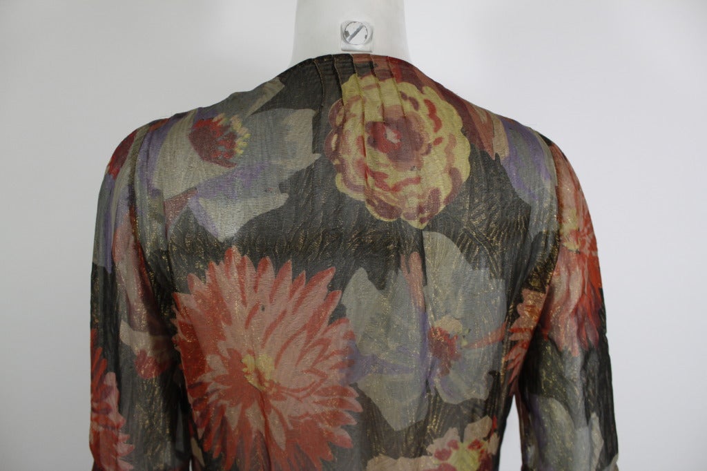 1930s Soft Floral Lamé Garden Dress with Ruffled Sleeve 5
