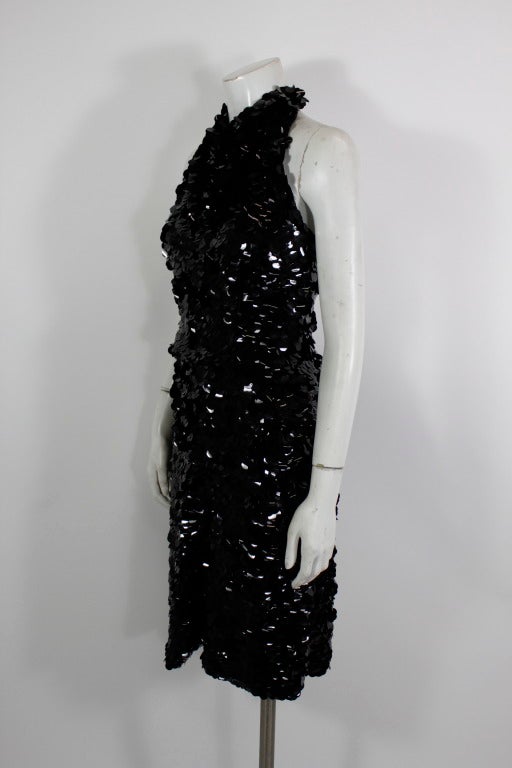 1960s Donald Brooks Black Paillette Halter Dress 1